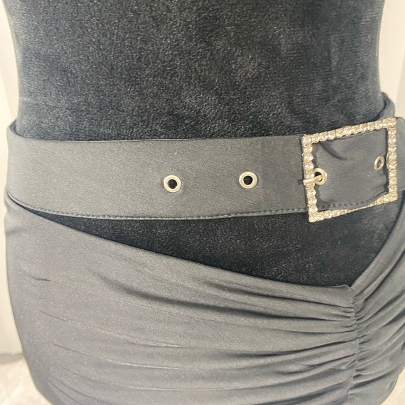KIKIRIKI Ruched Mesh Mini Skirt Rhinestone Belt Cutout Design Black Size Small - Picture 9 of 12